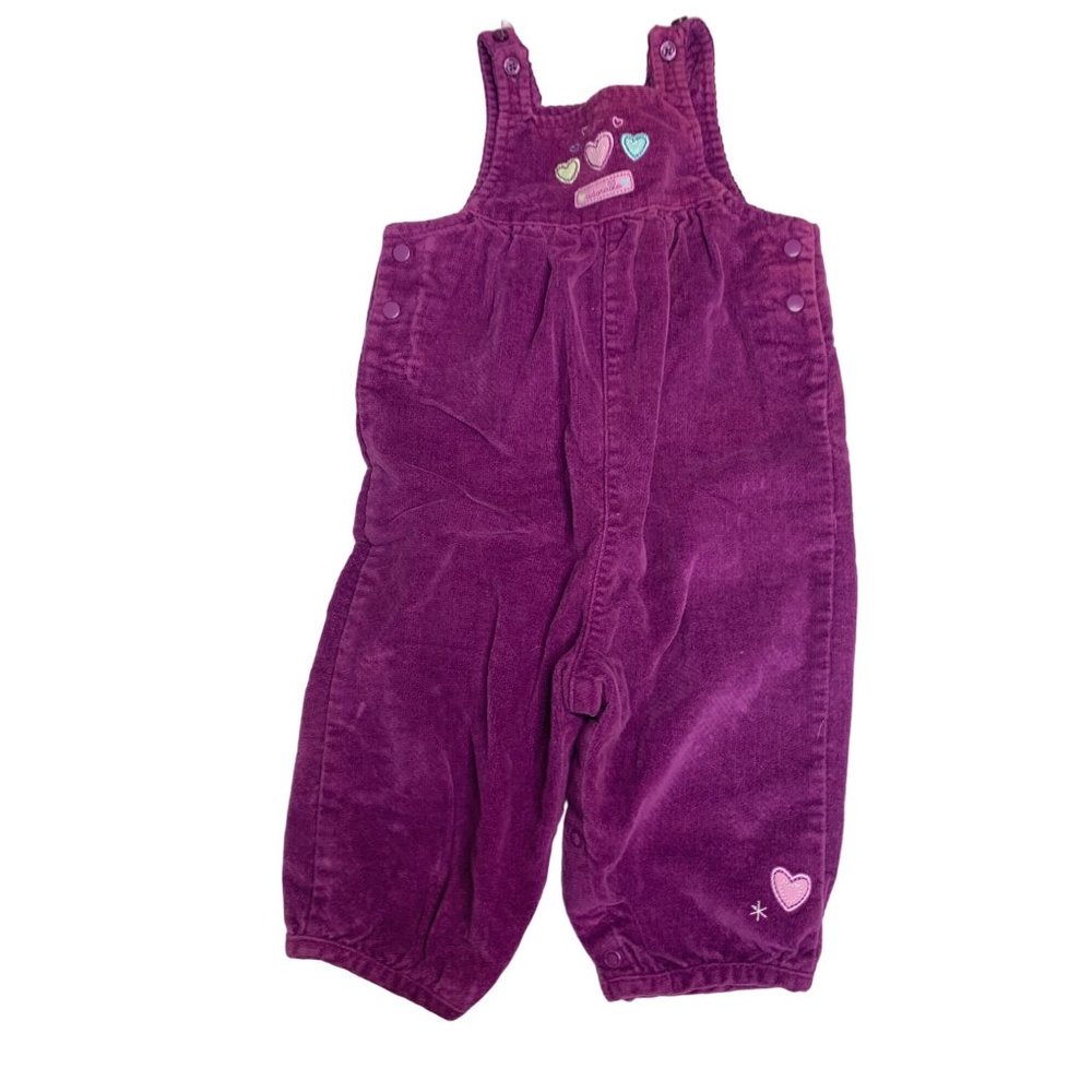 Just One Year Girls Infant Baby Size 12 Months Purple Bib Overalls Hearts Velour